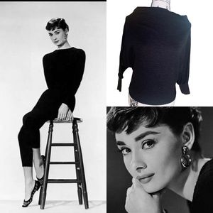 Windsor black boatneck crop sweater 3/4 sleeves . Audrey Hepburn style Small
